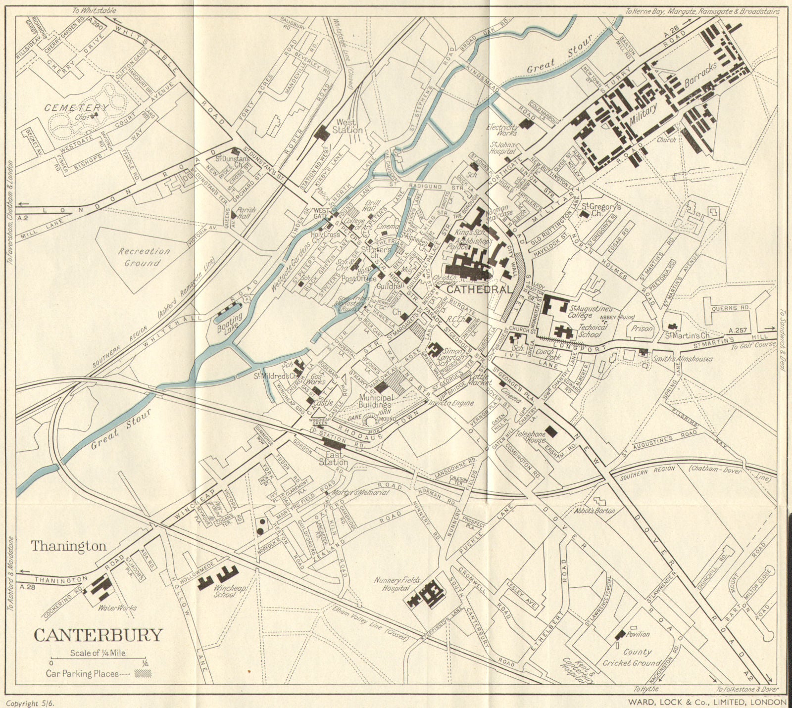 CANTERBURY vintage town/city plan. Kent. WARD LOCK c1960 old vintage map chart